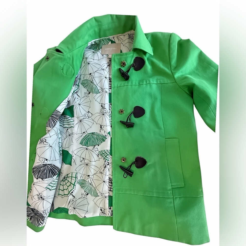 Banana Republic Kelly Green Toggle Peacoat Jacket S Twill Umbrella Print Lining - Picture 7 of 12